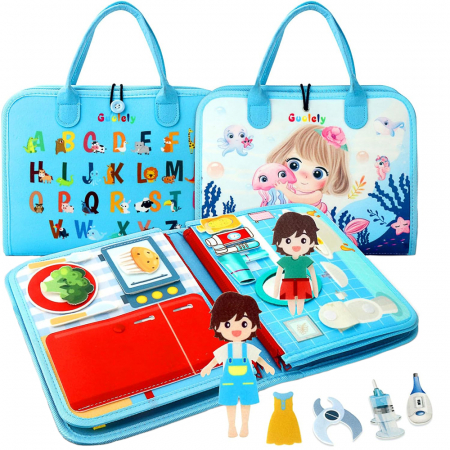 Montessori - Jucarie interactiva Montessori tip gentuta cu multiple activitati - Albastru deschis