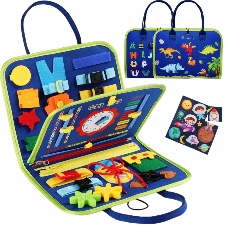 Montessori - Jucarie interactiva Montessori tip gentuta cu multiple activitati - Albastru
