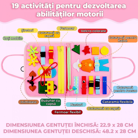 Jucarie interactiva Montessori tip gentuta cu multiple activitati - Roz [3]