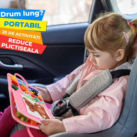 Jucarie interactiva Montessori tip gentuta cu multiple activitati - Roz [5]