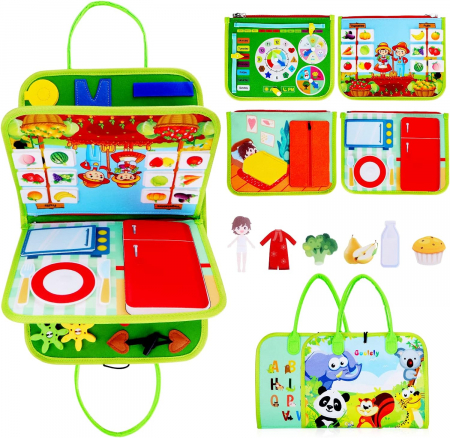 Montessori - Jucarie interactiva Montessori tip gentuta cu multiple activitati - Verde