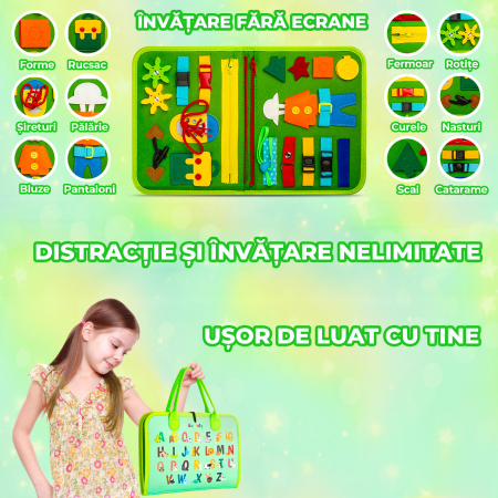Jucarie interactiva Montessori tip gentuta cu multiple activitati - Verde [8]