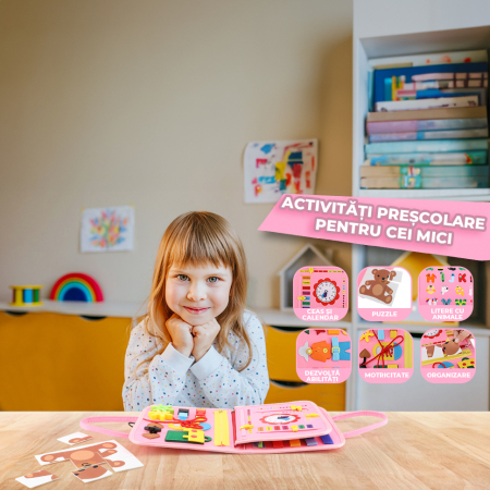 Jucarie interactiva Montessori tip gentuta cu multiple activitati - Roz [10]