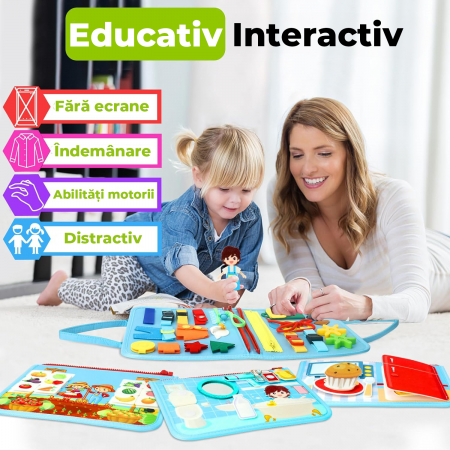 Jucarie interactiva Montessori tip gentuta cu multiple activitati - Albastru deschis [3]