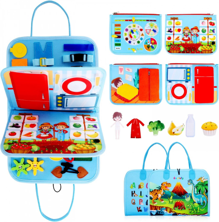 Montessori - Jucarie interactiva Montessori tip gentuta cu multiple activitati - Albastru inchis