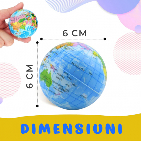Jucarie squishy Pitikot® tip bila antistres, set de 12 bile senzoriale, cu emoticoane si culori vii, potrivite pentru diminuarea stresului sau anxietatii, multicolore, model glob pamantesc [7]