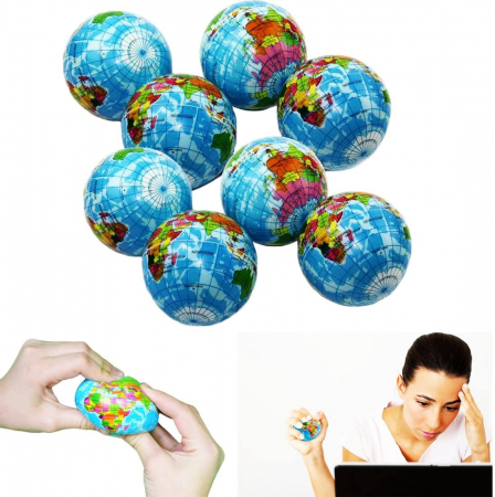 Jucarie squishy Pitikot® tip bila antistres, set de 12 bile senzoriale, cu emoticoane si culori vii, potrivite pentru diminuarea stresului sau anxietatii, multicolore, model glob pamantesc [5]