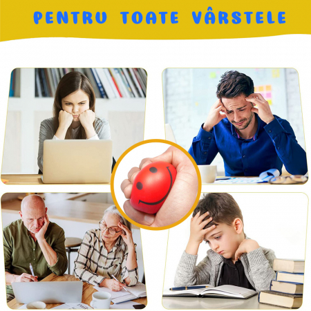 Jucarie squishy Pitikot® tip bila antistres, set de 12 bile senzoriale, cu emoticoane si culori vii, potrivite pentru diminuarea stresului sau anxietatii, Multicolor [3]