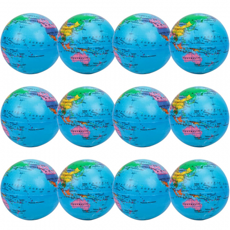 Jucarii STEM - Jucarie squishy Pitikot® tip bila antistres, set de 12 bile senzoriale, cu emoticoane si culori vii, potrivite pentru diminuarea stresului sau anxietatii, multicolore, model glob pamantesc