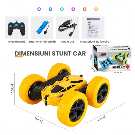 Masina cu telecomanda RC Pitikot®, pentru copii, cascadorie, drift cu rotire la 360 grade si rasturnari de 180 grade, rapida, 4WD, Rock Crawler, off-road, controlate prin radio, Culoare Galben [9]