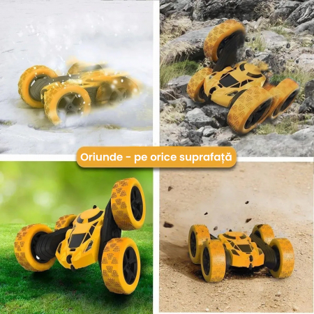 Masina cu telecomanda RC Pitikot®, pentru copii, cascadorie, drift cu rotire la 360 grade si rasturnari de 180 grade, rapida, 4WD, Rock Crawler, off-road, controlate prin radio, Culoare Galben [6]