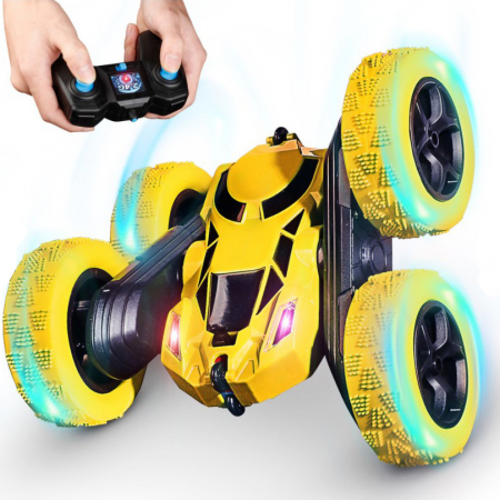 Masina cu telecomanda RC Pitikot®, pentru copii, cascadorie, drift cu rotire la 360 grade si rasturnari de 180 grade, rapida, 4WD, Rock Crawler, off-road, controlate prin radio, Culoare Galben [8]