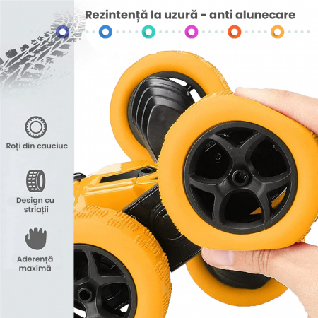 Masina cu telecomanda RC Pitikot®, pentru copii, cascadorie, drift cu rotire la 360 grade si rasturnari de 180 grade, rapida, 4WD, Rock Crawler, off-road, controlate prin radio, Culoare Galben [3]