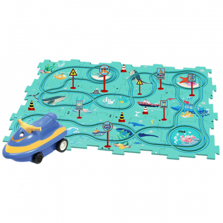 Masinute - Set 25 piese traseu puzzle racer culoare Albastru Deschis