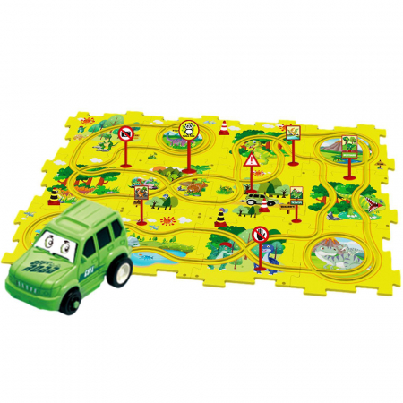 Masinute - Set 25 piese traseu puzzle racer culoare Galben