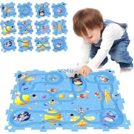 Masinute - Set 25 piese traseu puzzle racer culoare Albastru Inchis