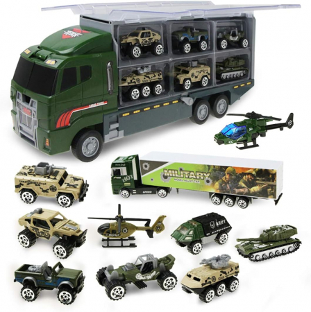 Masinute - Set camion trailer de jucarie pentru transport, seria armata