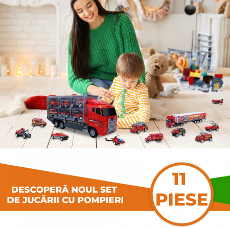 Set camion trailer de jucarie pentru transport, Rosu [5]
