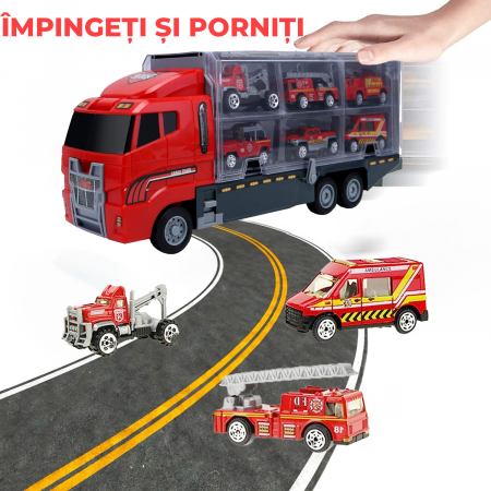 Set camion trailer de jucarie pentru transport, Rosu [4]