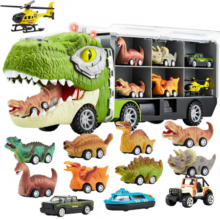 Masinute - Set camion trailer de jucarie pentru transport, T-Rex