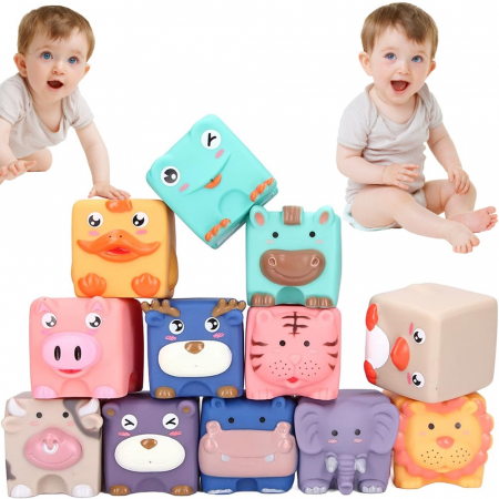 Bebelusi - Set cuburi moi interactive in forma de animalute pentru bebelusi