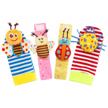 Bebelusi - Set jucarii interactive pentru bebelusi, sosete si bratari zornaitoare - model insecte