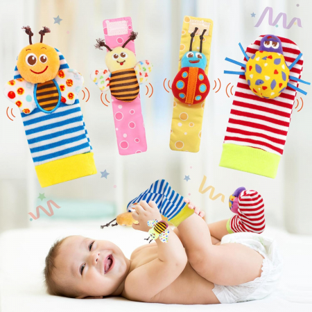 Set jucarii interactive pentru bebelusi, sosete si bratari zornaitoare - model insecte [5]