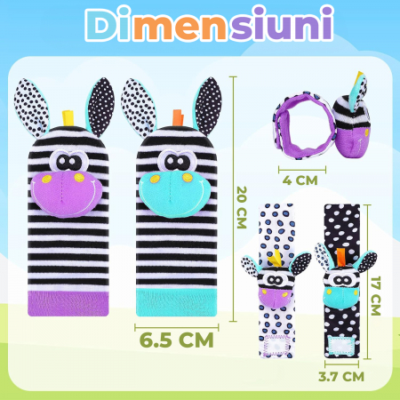Set jucarii interactive pentru bebelusi, sosete si bratari zornaitoare model zebra [10]
