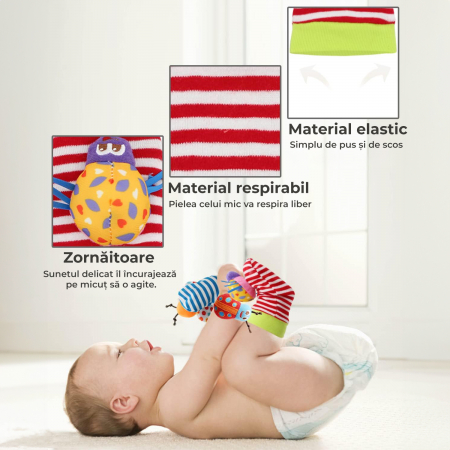 Set jucarii interactive pentru bebelusi, sosete si bratari zornaitoare - model insecte [3]