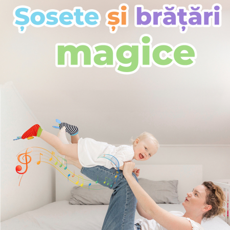 Set jucarii interactive pentru bebelusi, sosete si bratari zornaitoare model zebra [8]