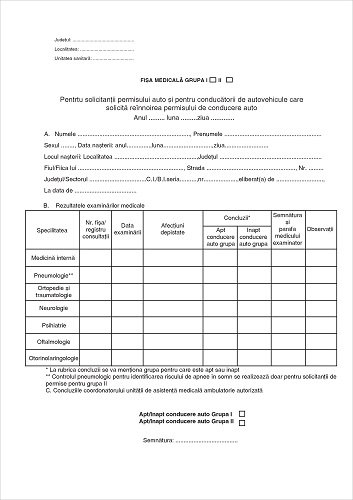 Fisa medicala pentru permis auto [1]