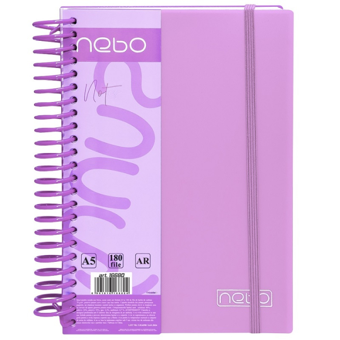 Caiet A5, 180 file, 70g, coperta plastic, cu elastic, 22x18x3.5 cm - NEBO [5]