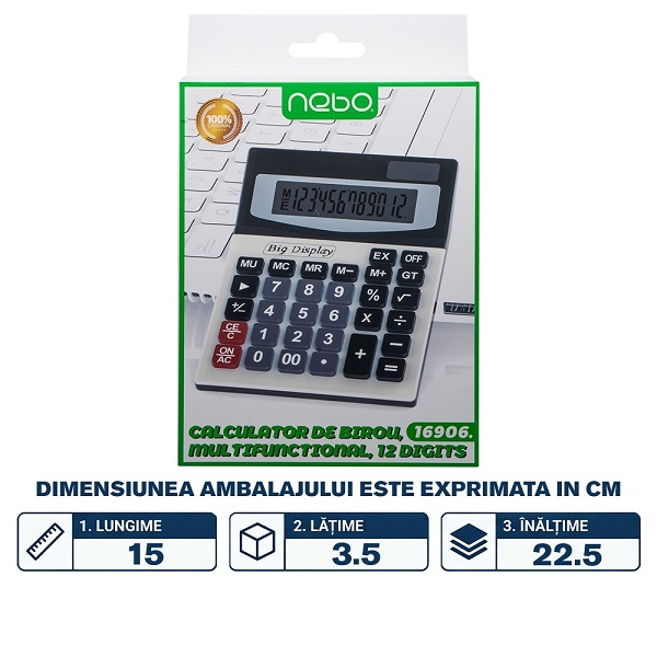 Calculator de birou, multifunctional, 12 digiti - NEBO 16906 [2]