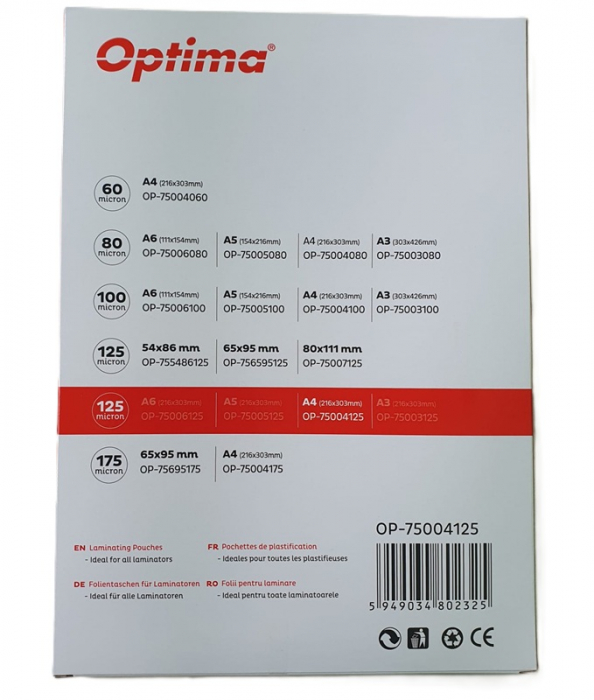 Folie laminare A4 125 microni Optima, 100 coli/top [2]