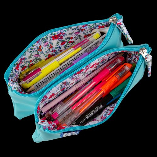 PENAR OXFORD 2 ZIP FLORAL PASTEL, TIP ETUI DUBLU, 2 FERMOARE, CULOARE TURCOAZ [2]
