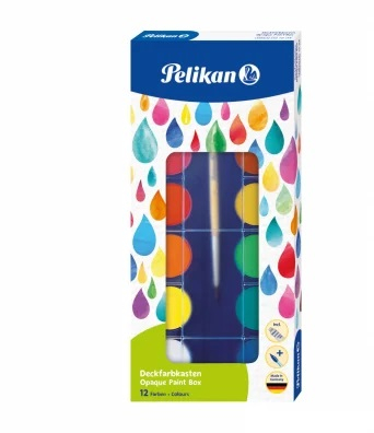 Acuarele si Guase - Acuarele 12 culori Pelikan 30 mm + pensula + alb de zinc