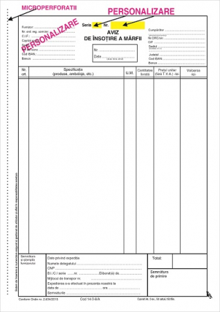 Tipizate personalizate la comanda - Aviz de expeditie A4 personalizat 3 ex AC cu numerotare
