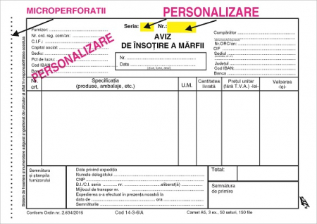 Tipizate personalizate la comanda - Aviz de expeditie A5 personalizat 3 ex A1