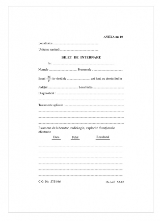TIpizate medicale - Bilet de internare