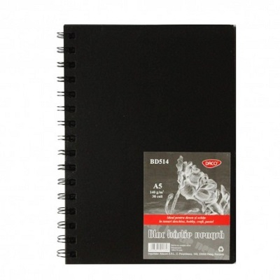 Blocuri de desen - Bloc desen A5 hartie neagra 140 g/mp 30 file DACO BD514