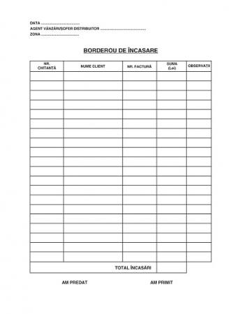 Tipizate Generale - Borderou de incasare A4 offset
