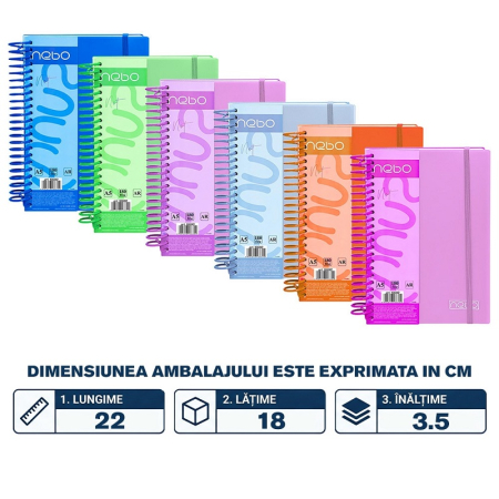Caiet A5, 180 file, 70g, coperta plastic, cu elastic, 22x18x3.5 cm - NEBO [1]
