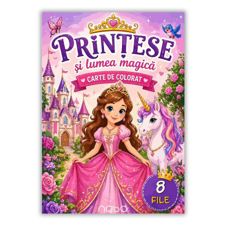 Carti de colorat pentru copii - Caiet de colorat A4, 8 file, Printese - NEBO