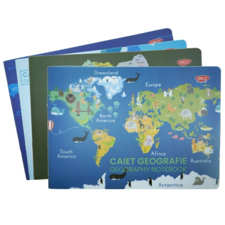 Caiete coperti plastic - Caiet geografie coperta plastic culori diverse A4 70g 24 file Daco CT308