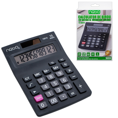 Calculatoare birou - Calculator de birou, 12 digiti, cu baterii si incarcare solara - NEBO-16910