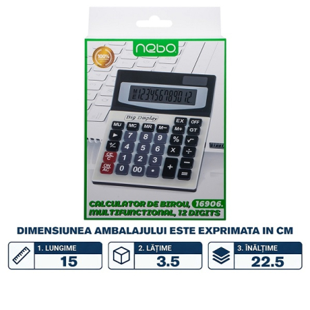 Calculator de birou, multifunctional, 12 digiti - NEBO 16906 [1]