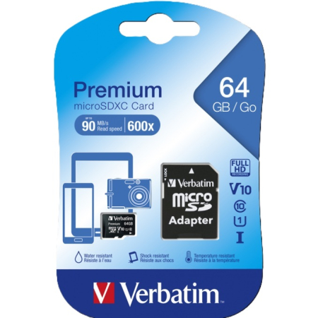 Memorii USB - Card de memorie, micro SDHC, clasa 10, 64GB, Verbatim