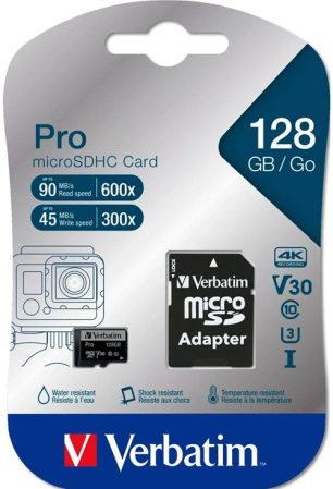 Memorii USB - Card de Memorie VERBATIM microSDXC Pro 128GB Class 10 UHS-I incl Adapter
