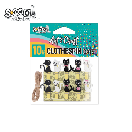 Accesorii lucru manual - carlige lemn, pisica, 10 buc/set - S-COOL