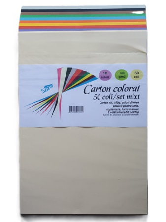 Carton A4 color - Carton A4 Mixt 50 coli/top, 160 g/mp TP, 10 culori
